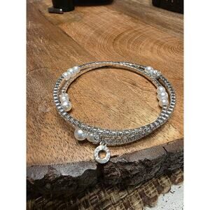 New Macy's Station Anne Klein Imitation Pearl with Crystals Coil Wrap Bracelet